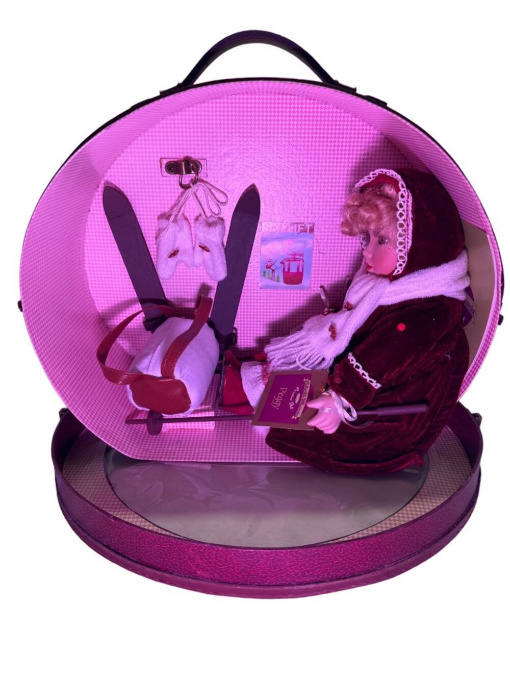 Collectible Memories Porcelain Suitcase Doll Peggy Burgundy Case